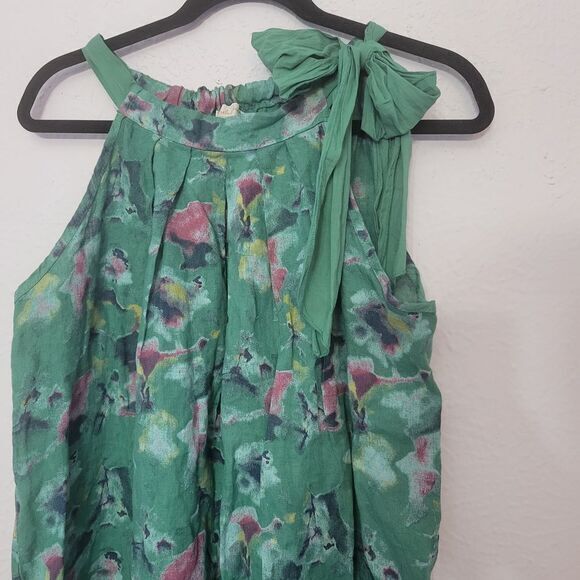 Bellambia Linen Dress XL Green Italy Bow Tie Shift Sleeveless Lightweight - Picture 2 of 7